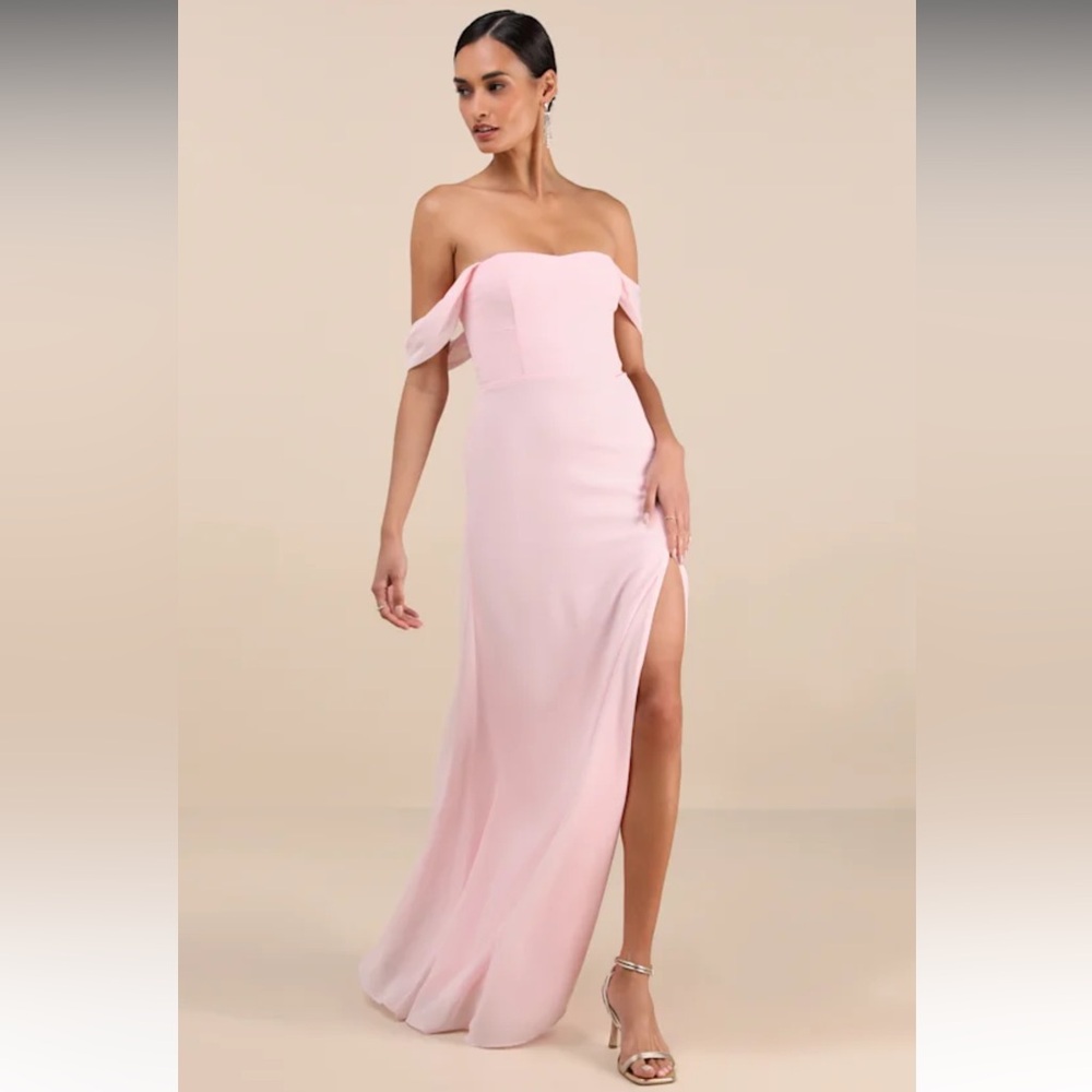 NWT- Magical Magnetism Light Pink Off-the-Shoulder Dress
